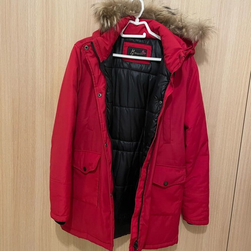Women's jacket with fur like new, red, size M