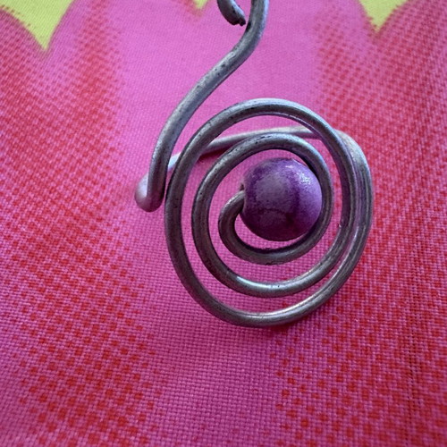 Wire-Wrapped Jewelry Set with Purple Beads, Ring and Ear Cuff