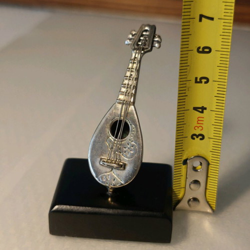 Mandolin miniature used, silver 899°, handmade with wooden base