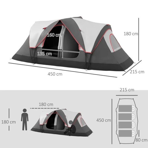 Outsunny Camping Tent for 6-8 People with 2 Separate Rooms