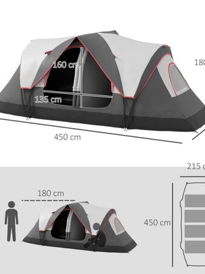 Outsunny Camping Tent for 6-8 People with 2 Separate Rooms