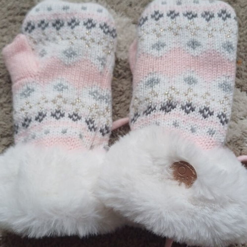 Okaidi children's gloves like new, wool, white and pink, ages 3+