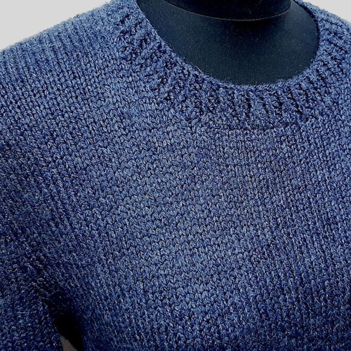Vintage Hand-Knitted Dress Blue Wool Blend Size L 90 cm