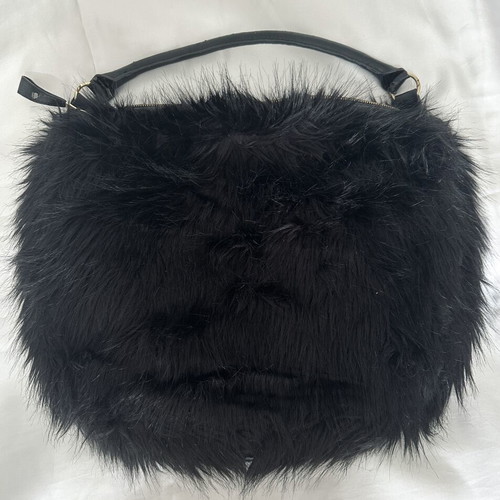 H&M Black Fur Shoulder Bag Like New with Gold Studs