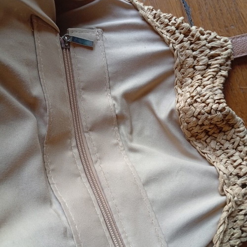 Boho shoulder bag, straw with lining, beige