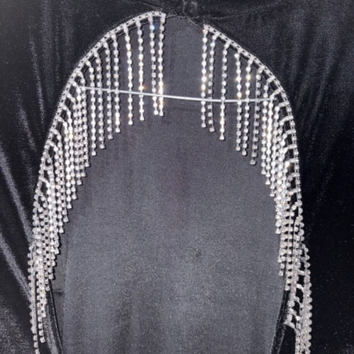 Black dress with silver fringes, new, open back, size S