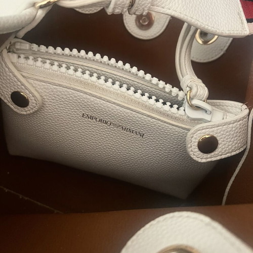 Emporio Armani crossbody bag used, white canvas with adjustable strap