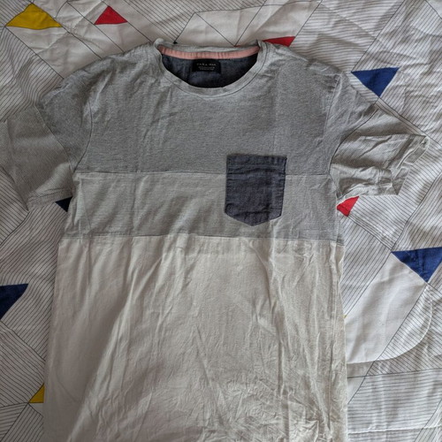Zara men's short-sleeve shirt used, white and gray, size S