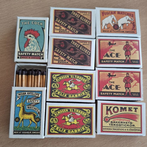 Swedish matchboxes, pack of 10, 1980