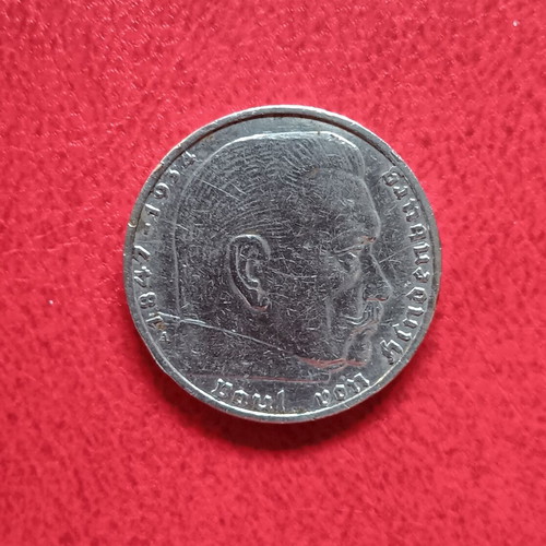 Silver 2 Mark Coin Germany 1939 used, Third Reich