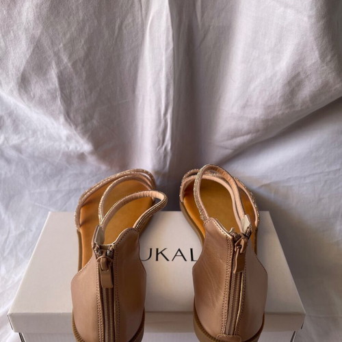 Tsoukalas Shoes bronze synthetic leather sandals with rhinestone straps size 40 new