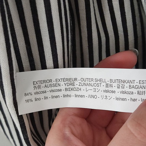 Zara striped linen mix midi dress XS used with straps and pockets