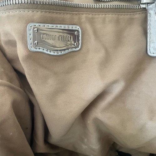 Miu Miu Vintage Bag used, metallic silver leather with perforated design