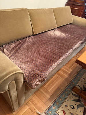 Sofa divan used, beige, three-seater with removable back cushions