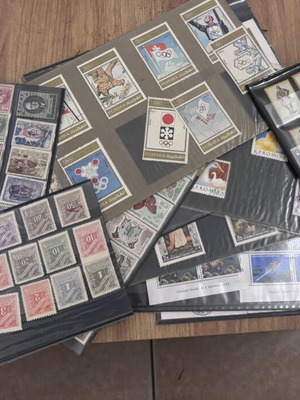Stamp collection on card, 11 pieces Greek and foreign