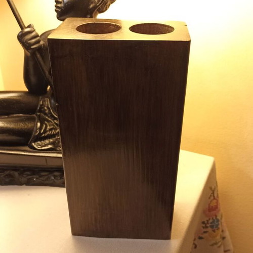 Handmade solid wood decorative candlestick with embossed design