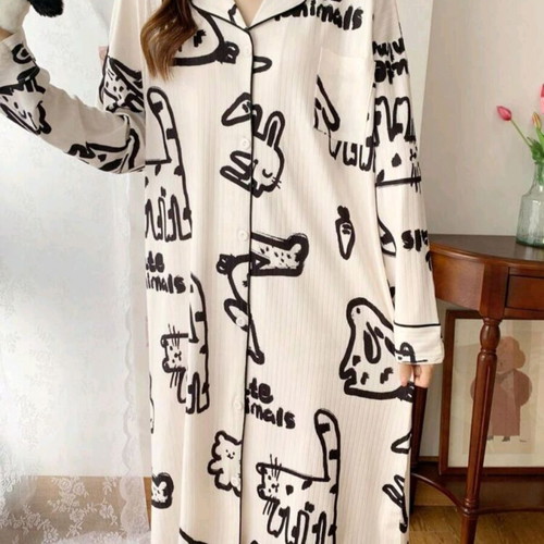 Maternity Nightgown with Buttons like new, black and white, XL