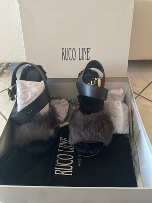 Leather platform sandals new, black, size 36 with genuine fur