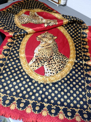 Silk scarf used with leopard pattern and gold frames, 1.58m