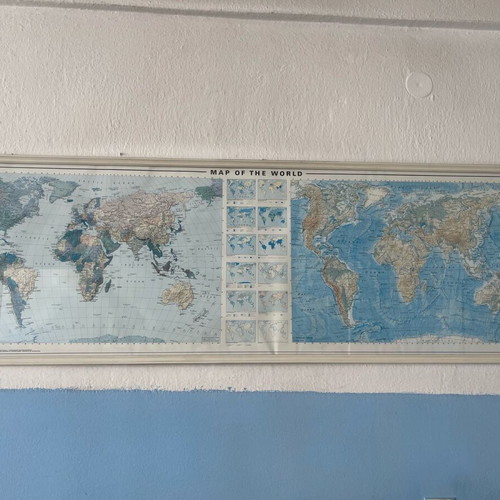 World map poster used, large with frame 161x57cm