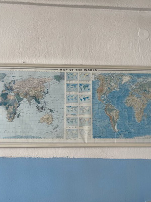 World map poster used, large with frame 161x57cm