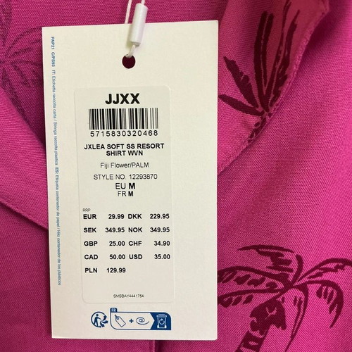 JJXX crop shirt with palm trees, pink, size M