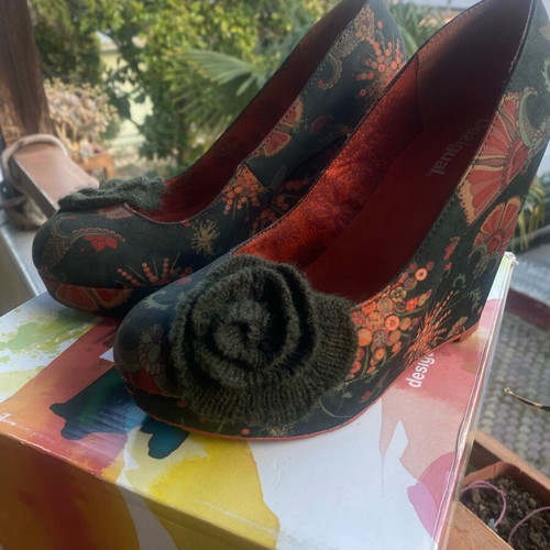 Desigual platform sandals 12 cm new, green and orange