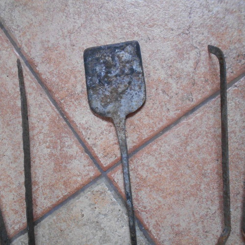 Old fireplace accessories tools used, set of 3 pieces