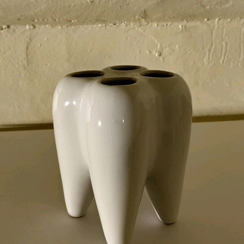 Tooth-shaped toothbrush holder unused