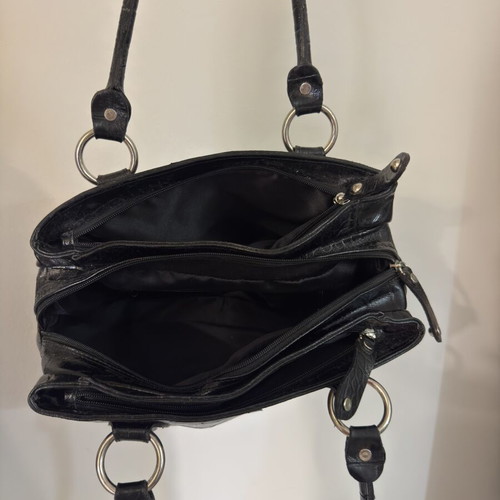 Efstathopoulos Black Genuine Leather Shoulder Bag preloved condition