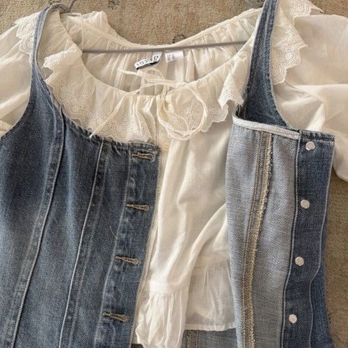H&M denim corset and white romantic top, size XS