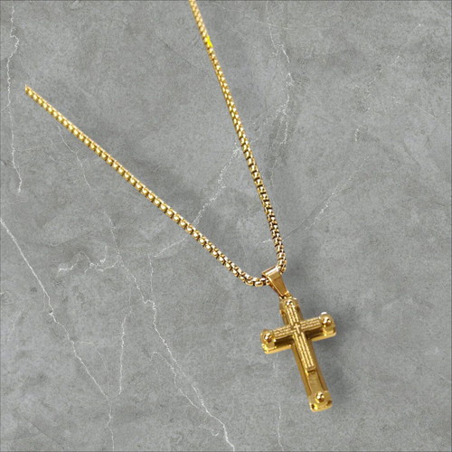 Men's necklace gold cross in steel new