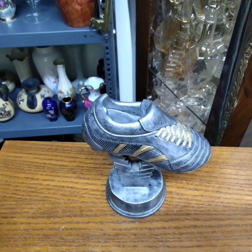 Tabletop Football Trophy Shoe silver with gold details like new