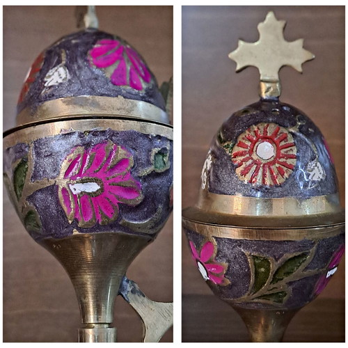 Art et Lumiere incense burner used, solid brass with enamel and floral designs