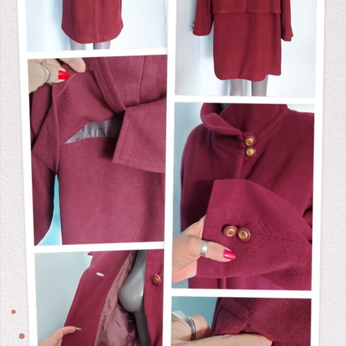 Wega red women's coat, vintage style, wool blend, sizes L-XXL