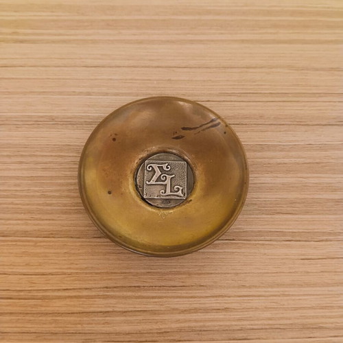 Vintage brass tray with 925 silver monogram used