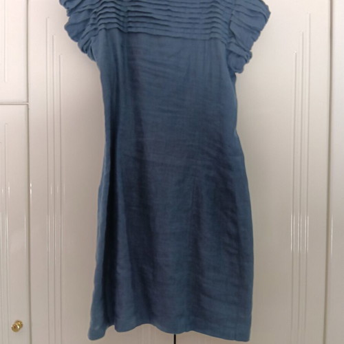 Sisley linen dress, blue, medium, side hidden zipper