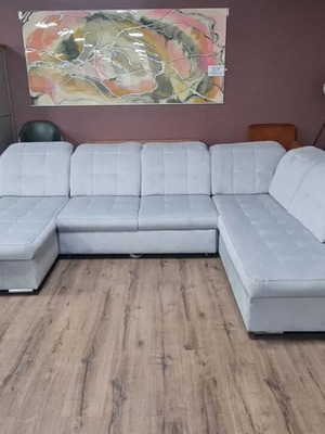 Nigrum Light Gray U-Shaped Fabric Corner Sofa new with sleep function and storage chaise