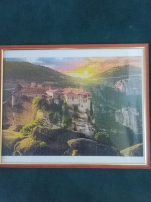 Puzzle Μετέωρα Ελλάδα σε καφέ κάδρο διακοσμητικό σαν καινούργιο