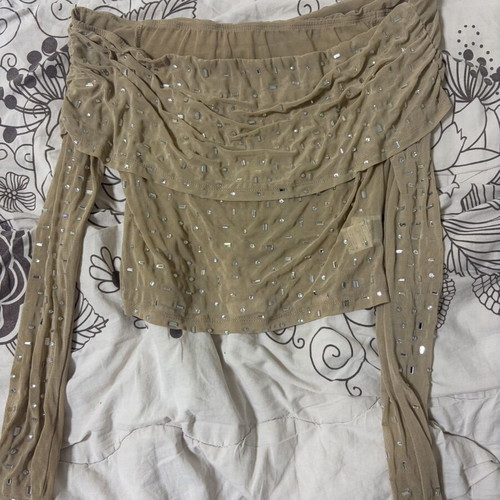 Beige Top with Stones New, Long Sleeve Party Top