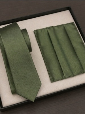 Franco Rafaello tie with pocket square new, olive green
