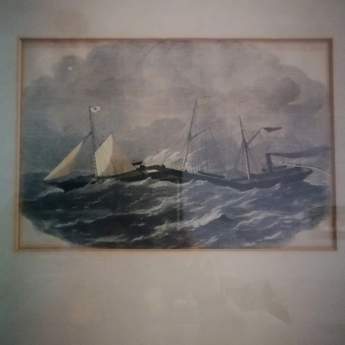 Woodcut painting The Jointed Iron Steam-ship Connector 1863 like new