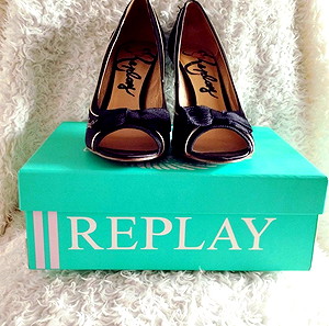Σατέν μαύρες γόβες peep toe REPLAY 38