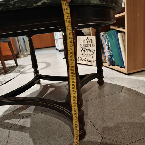 Coffee table like new with green marble top and dark wood legs