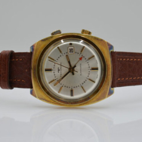 Technos Alarmdate men's automatic watch 36mm with leather strap