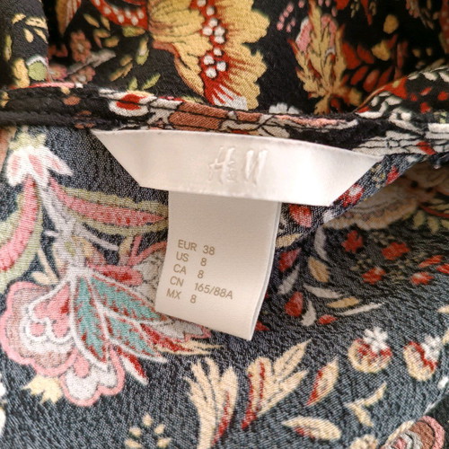 H&M floral mini dress black with bell sleeves, used, size M