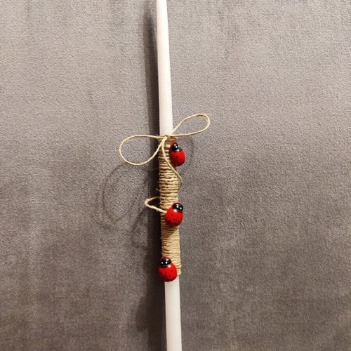 Ladybug Easter Candle 37cm new, white wax with natural twine