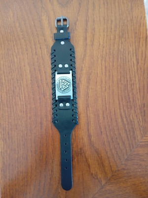 Leather men's bracelet new, black and silver, 27x4 cm