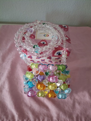Beaded bag with colorful heart beads, mini crossbody or necklace