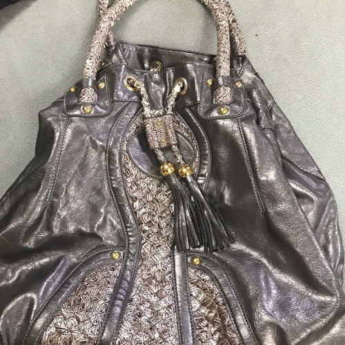 Shoulder shopper bag black with croco details and tassels like new